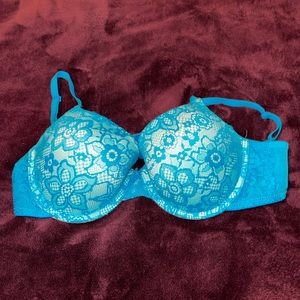 Blue lace push up bra